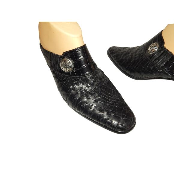 BRIGHTON  Tryst Women's Black Leather Slip-On Woven Slide Heel Mules Size US 9M - Picture 4 of 10